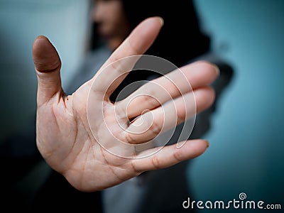 stop sign with hand Stock Photo