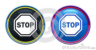 Stop sign icon artistic glassy round buton set illustration Vector Illustration