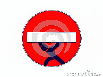 Stop Sign Man Lifting Heavy Work Load Stock Photo