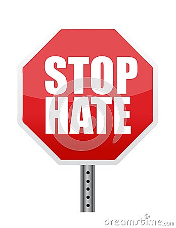 Stop sign reading Stop Hate Cartoon Illustration