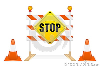 Stop sign on road block tools vector Vector Illustration