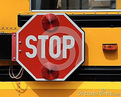 Stop sign on school bus Stock Photo