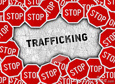 Stop sign and word trafficking Stock Photo
