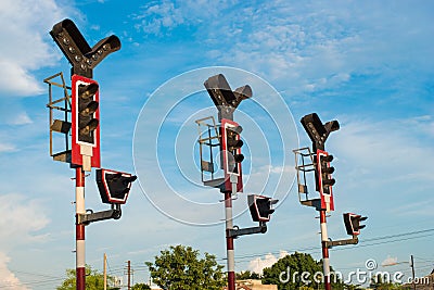 Stop signalling for railway junction. Stock Photo