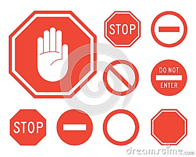 Stop signs collection in red and white Vector Illustration