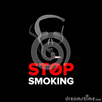Stop smoking poster, billboard design. Stop smoking sign. Isolated illustration on black background. Cartoon Illustration
