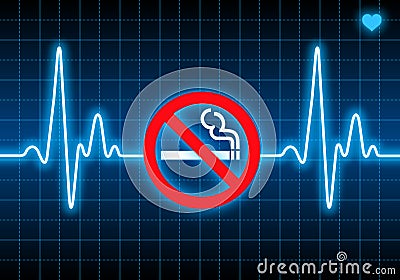 Stop smoking sign on blue heart rate monitor Stock Photo