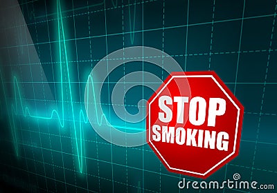 STOP SMOKING sign on turquoise heart rate monitor Stock Photo