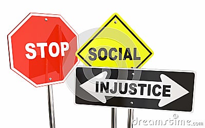 Stop Social Injustice Road Street Signs Fair Equality Stock Photo