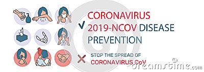 Stop the spread of Coronavirus nCoV 19.COVID-19 Prevention Infographic. Quarantine.Virus Protection. Conceptual Cartoon Flat web Cartoon Illustration