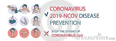 Stop the spread of Coronavirus nCoV 19.COVID-19 Prevention Infographic. Quarantine. Virus Protection. Conceptual Cartoon Flat web Cartoon Illustration