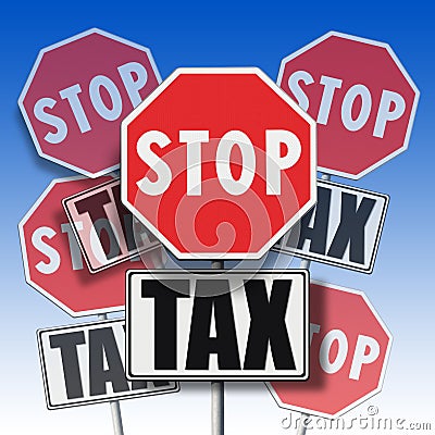 Stop tax written on many signboards Stock Photo