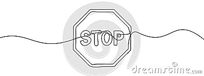 Stop text in one line drawing. One line drawing background. Continuous line drawing of stop sign Vector Illustration