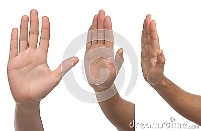 Stop. Three different male hand signs Stock Photo