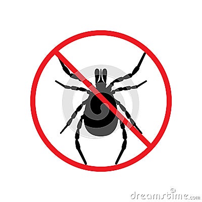 Stop the tick. A crossed-out warning sign about ticks. A sign of attention to the tick tick. The icon of the Vector Illustration