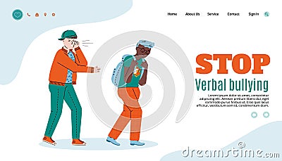 Stop verbal bullying web page with teens characters cartoon vector illustration. Vector Illustration