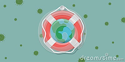 Lifebuoy protects earth from virus to contain the spread of COVID-19 and save the world Vector Illustration