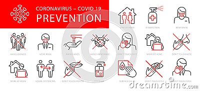 Stop virus outline icon set Vector Illustration