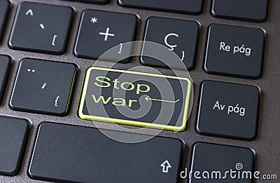 Stop war on the enter key of a computer keyboard Stock Photo