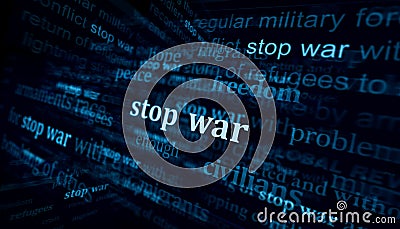 Stop war peace and freedom headline titles media 3d illustration Cartoon Illustration