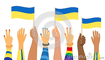 Stop War Ukraine. World peace. Hand hold flag of ukraine, peace sign. Vector illustration Vector Illustration