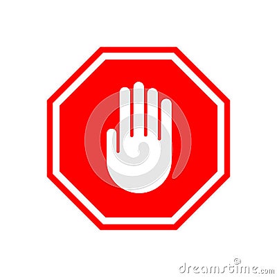 Stop Warning Sign with hand symbol. Isolated Vector Illustration Vector Illustration