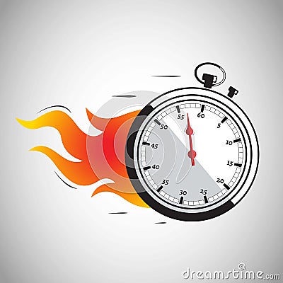 Stop Watch on Fire Vector Illustration