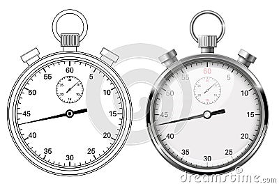 Stop watch. Flat drawing and 3d vector illustration isolated on white background. Vector Illustration