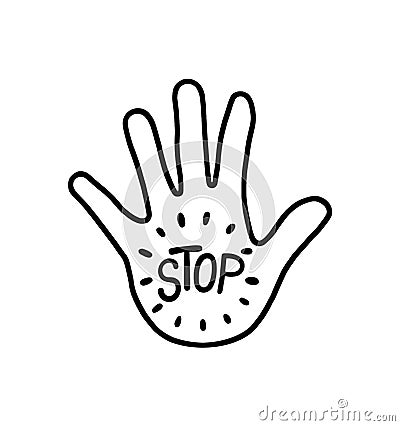 Stop lettering on white hand illustration Cartoon Illustration