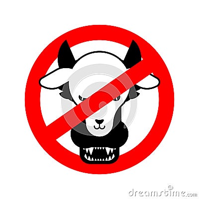 Stop Wolf in sheep`s clothing. Red road Forbidding sign. Ban Hypocrite. No to Trickster and liar Vector Illustration