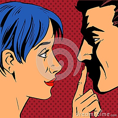Stop woman invites man to stay put a finger to his Vector Illustration