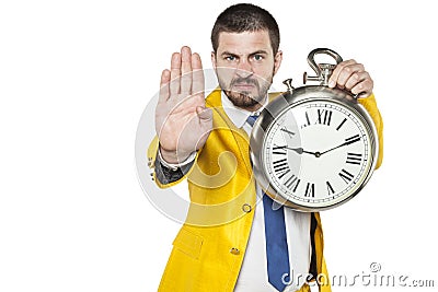 Stop, you're late, shows a businessman Stock Photo