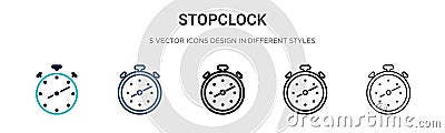Stopclock icon in filled, thin line, outline and stroke style. Vector illustration of two colored and black stopclock vector icons Vector Illustration