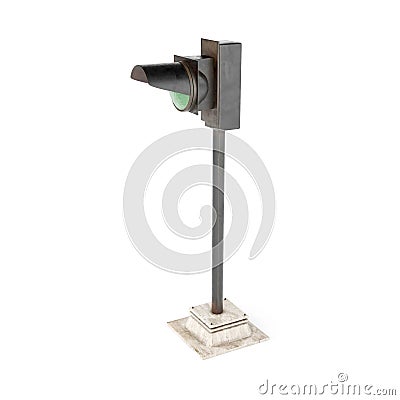 Stoplight that is on a small cement stand with a green signal light, 3d rendering Stock Photo