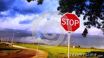 Stopsign in the middle of nowhere Stock Photo