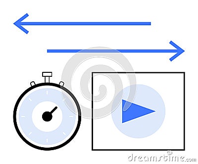 Stopwatch, Arrow, and Play Button Elements Representing Time, Direction, and Media Control Vector Illustration