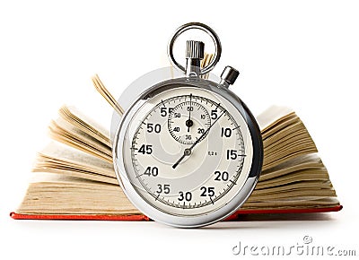 Stopwatch and book Stock Photo