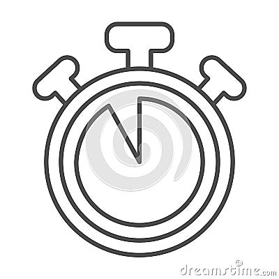 Stopwatch with buttons, 55 seconds, timer, chronometer thin line icon, time concept, clock vector sign on white Vector Illustration