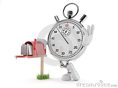 Stopwatch character with mailbox Stock Photo