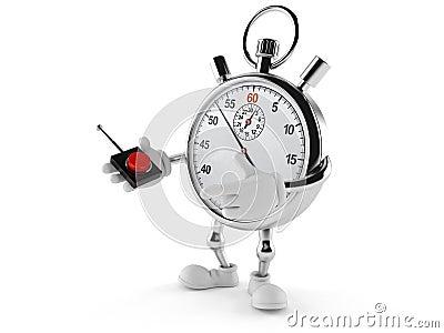 Stopwatch character pushing button on white background Cartoon Illustration