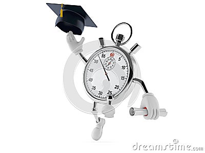 Stopwatch character throwing mortar board Cartoon Illustration