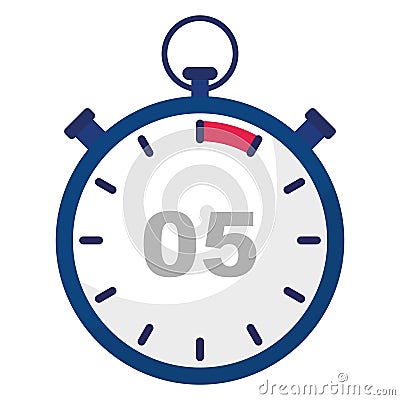 Stopwatch countdown icon. Number five focus. Quick timer display. Fast ticking clock. Vector Illustration