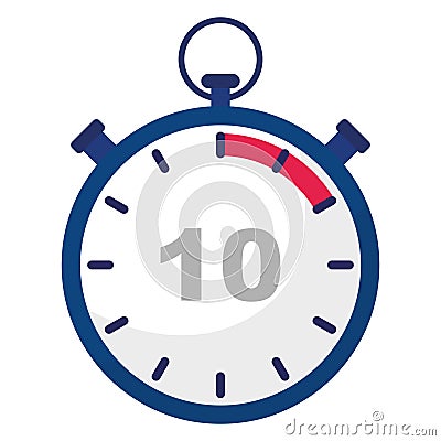 Stopwatch countdown icon. Number ten focus. Quick timer display. Fast ticking clock. Vector Illustration