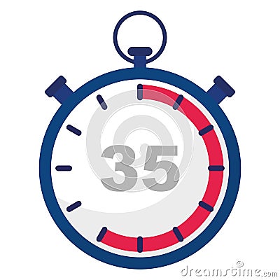 Stopwatch countdown icon. Number thirty five. Timer measurement tool. Accurate clock symbol. Vector Illustration
