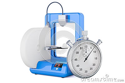 Stopwatch with 3D printer, 3D rendering Stock Photo