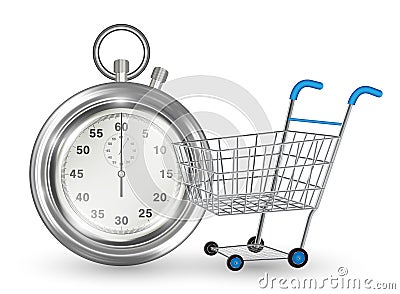 Stopwatch empty shopping cart on white background Vector Illustration