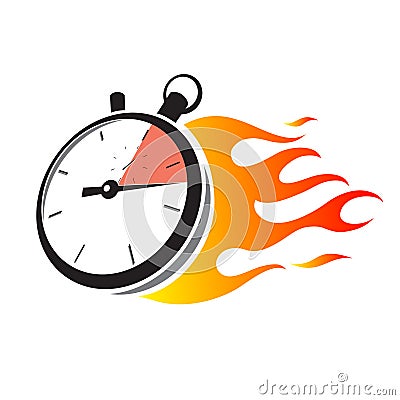 Stopwatch with fire flame Vector Illustration