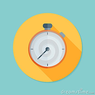 Stopwatch. Flat icon with long shadow. EPS10 Vector Illustration