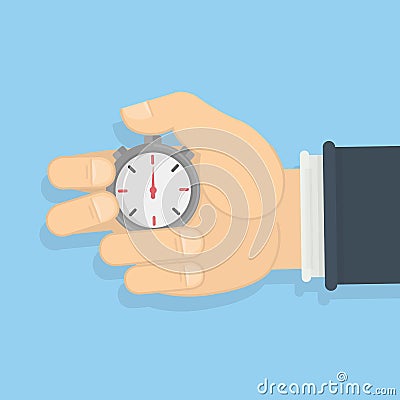 Stopwatch in the hand. Vector Illustration