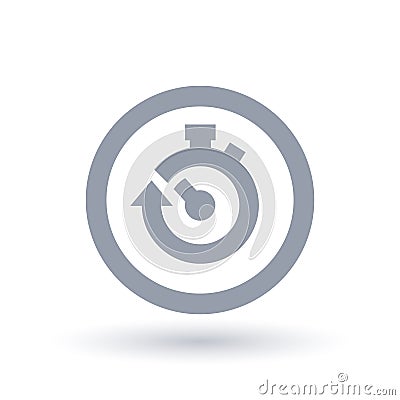 Stopwatch icon with arrow in circle. Start stop time symbol. Vector Illustration